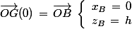 \vec{OG}(0)\,=\,\vec{OB}\; \left \lbrace \begin{array}{c} x_B\,=\,0 \\ z_B\,=\,h \end{array}